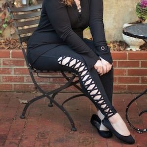 Criss Cross Cutout Corset Lace Up Leggings L/XL